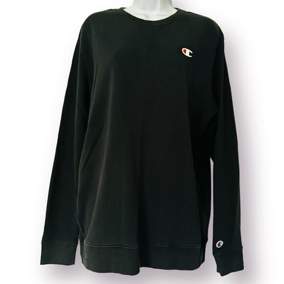Champion Men’s Crew Neck French Terry Sweatshirt Black Medium Long Sleeve - Picture 2 of 11